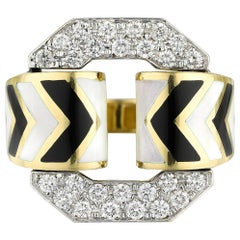 David Webb Black and White Enamel Diamond Chevron Ring