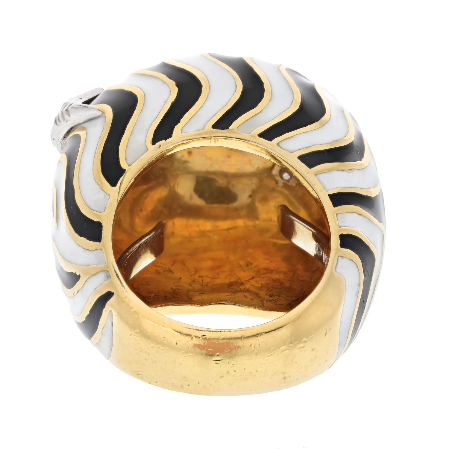 Women's David Webb Black Bombe and White Diamond Enamel Platinum Gold Ring For Sale