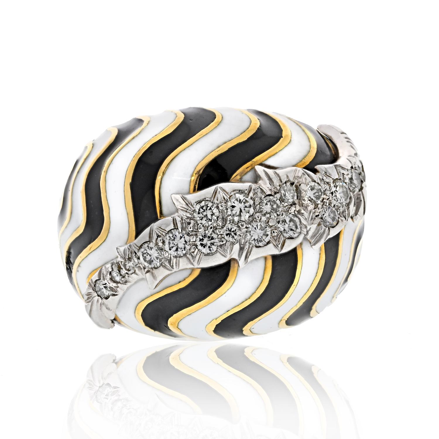 David Webb Black Bombe and White Diamond Enamel Platinum Gold Ring For Sale 1