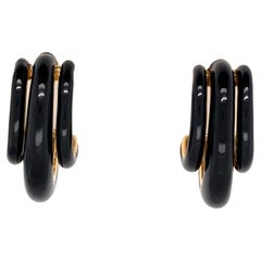 David Webb Black Enamel 18 Karat Gold Shrimp Huggie Clip-On Earrings