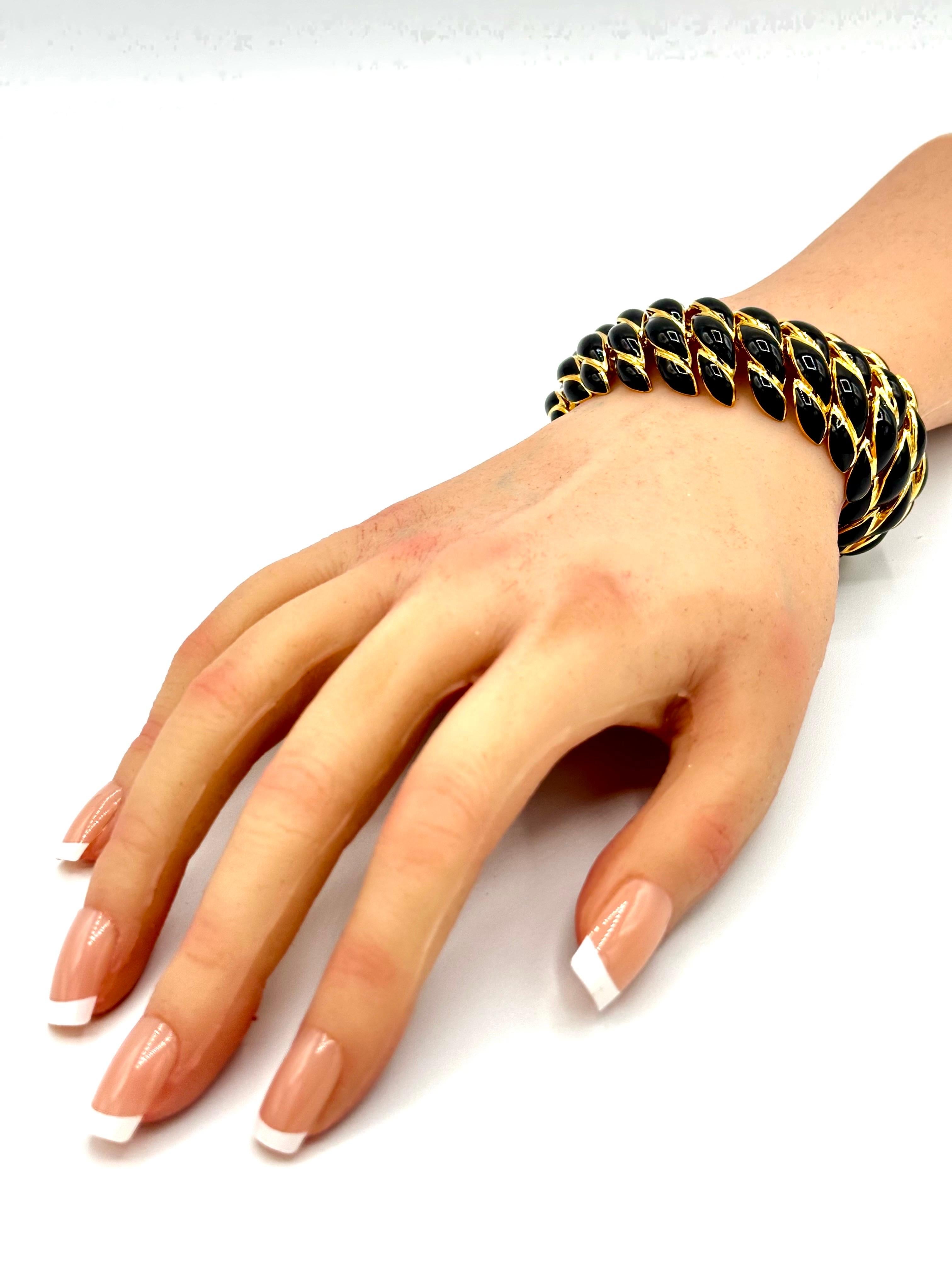Rétro Bracelet en émail noir et or jaune 18K de David Webb en vente