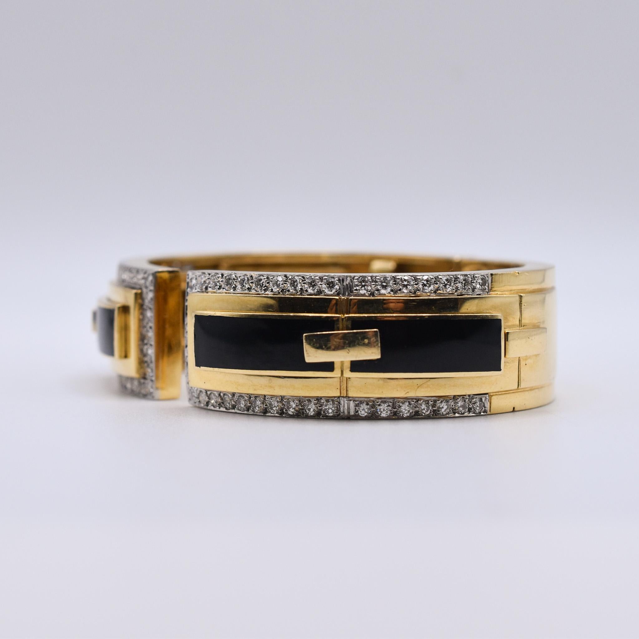 Bracelet en émail noir et diamants de David Webb Bon état - En vente à New York, NY