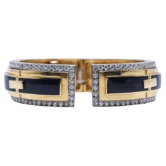 Vintage David Webb Black Enamel and Diamond Bangle