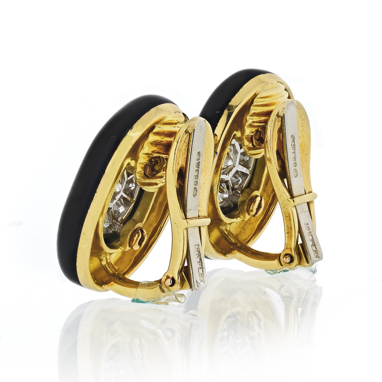 Modern David Webb Black Enamel and Diamond Clip Earrings