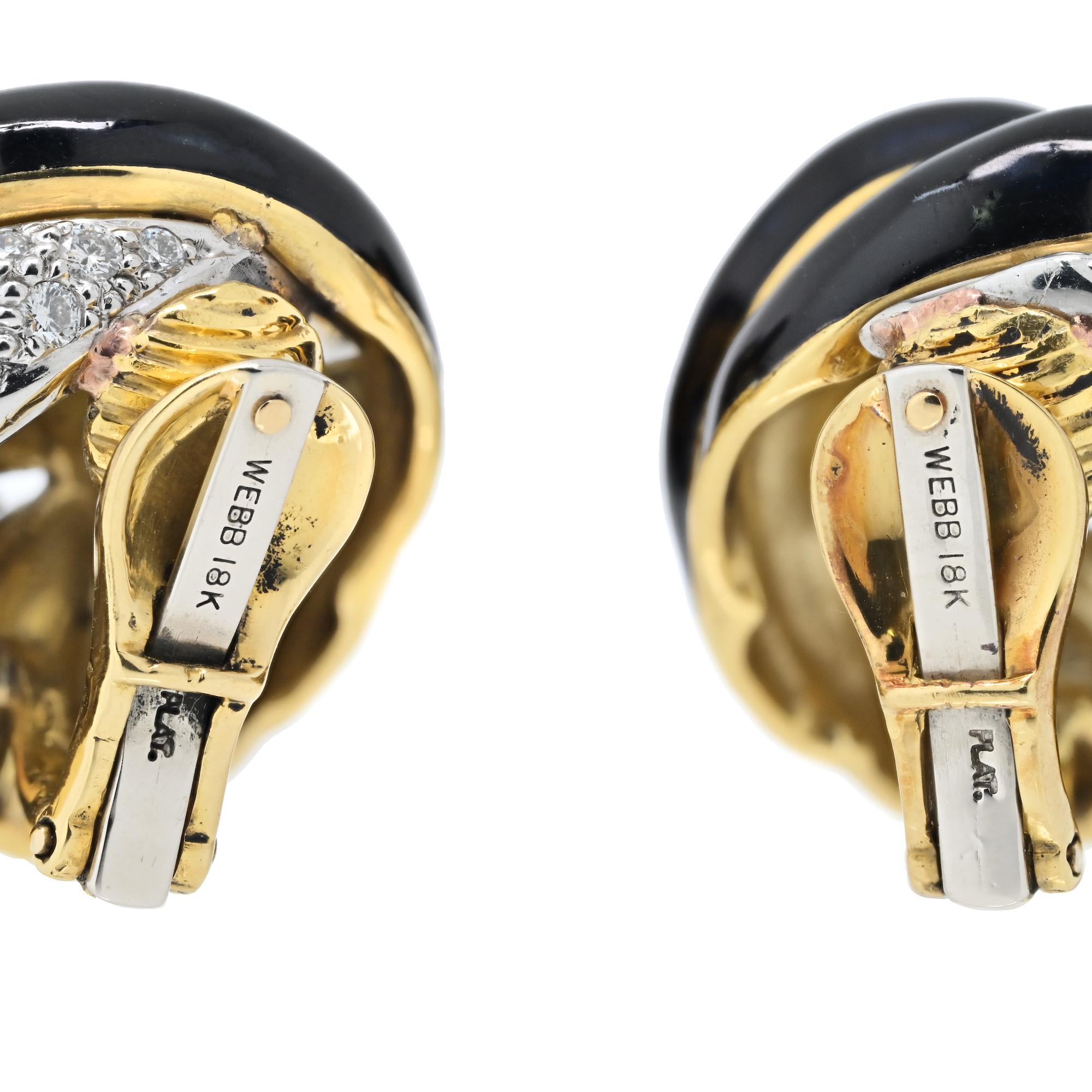 Women's or Men's David Webb Black Enamel and Diamond Ear-clips For Sale