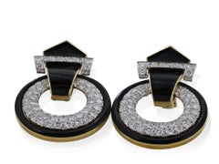 David Webb Black Enamel and Diamond Earrings