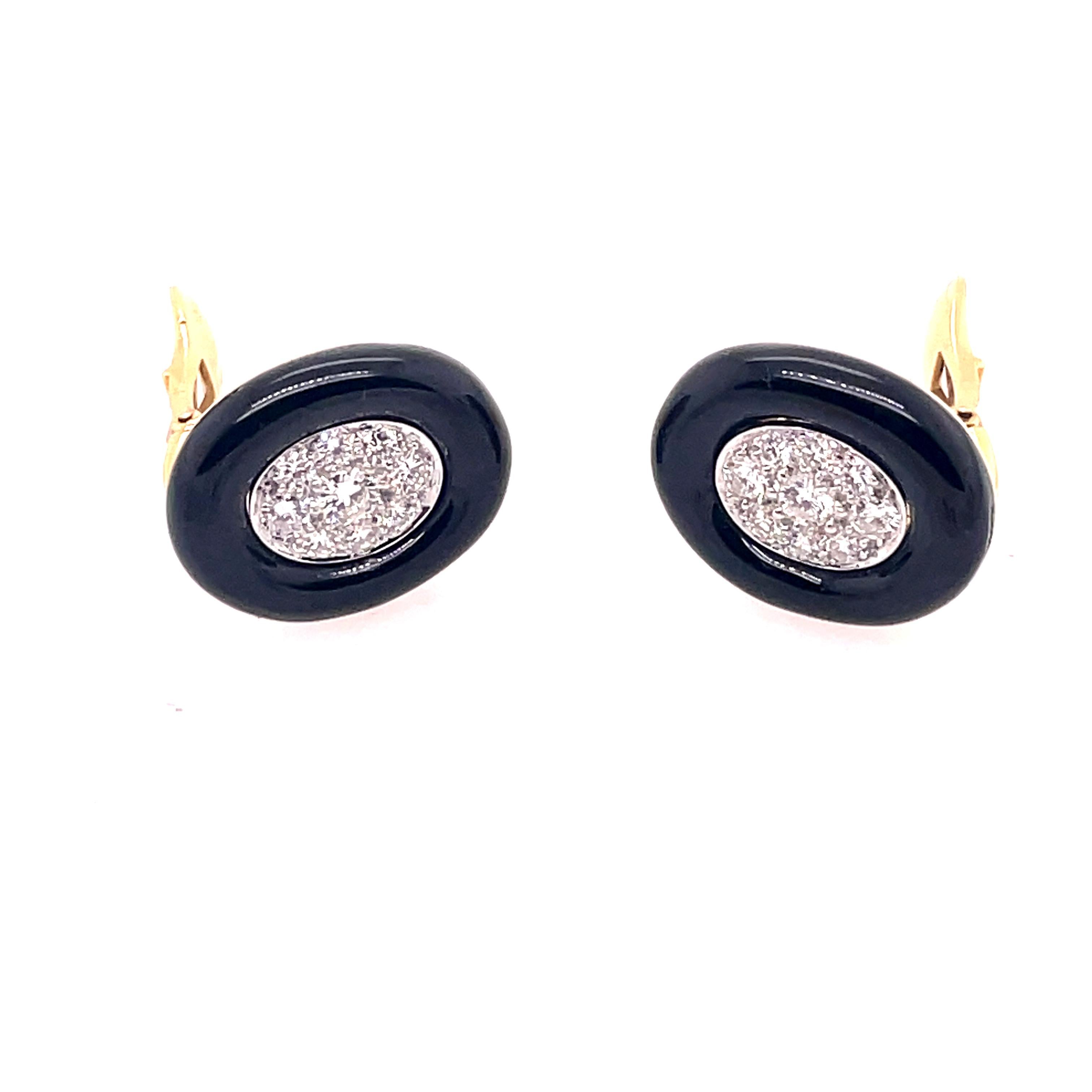 David Webb Black Enamel and Diamond Earrings In Excellent Condition In Saint Louis, MO