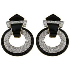 Antique David Webb Black Enamel and Diamond Earrings
