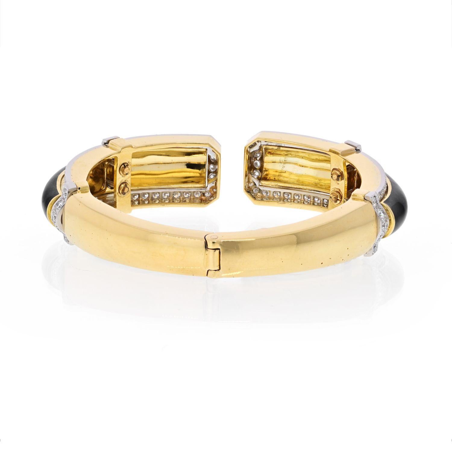 Moderno David Webb Bracciale a cerniera con smalto nero e diamanti in vendita