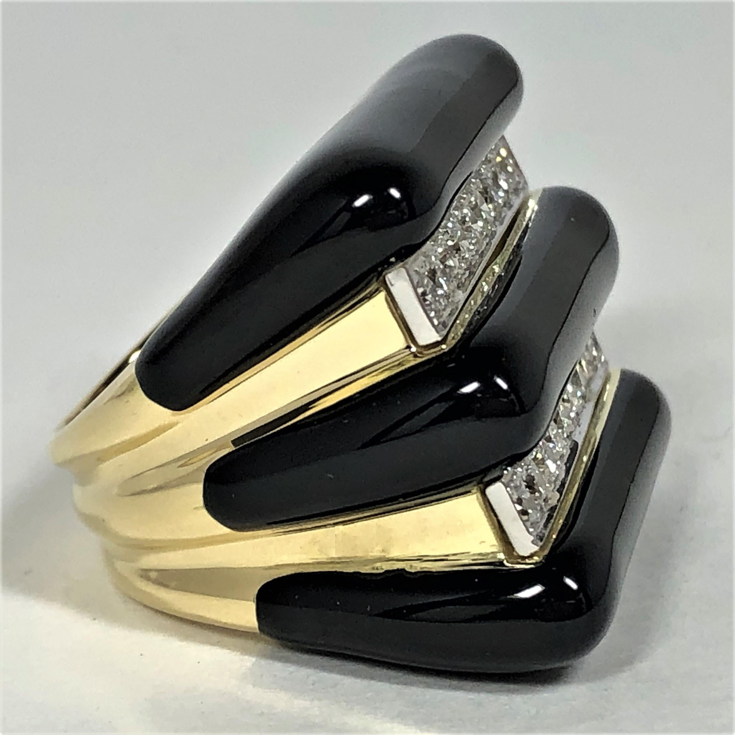 Radiator-Ring aus schwarzer Emaille und Diamanten von David Webb (Kissenschliff) im Angebot
