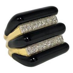 Used David Webb Black Enamel and Diamond Radiator Ring