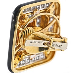 David Webb Black Enamel and Diamond Square Shaped Earrings