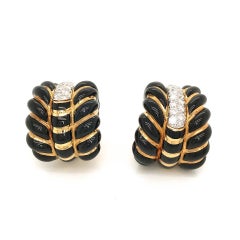 David Webb Black Enamel Diamond Clip-On and Pierced Earrings