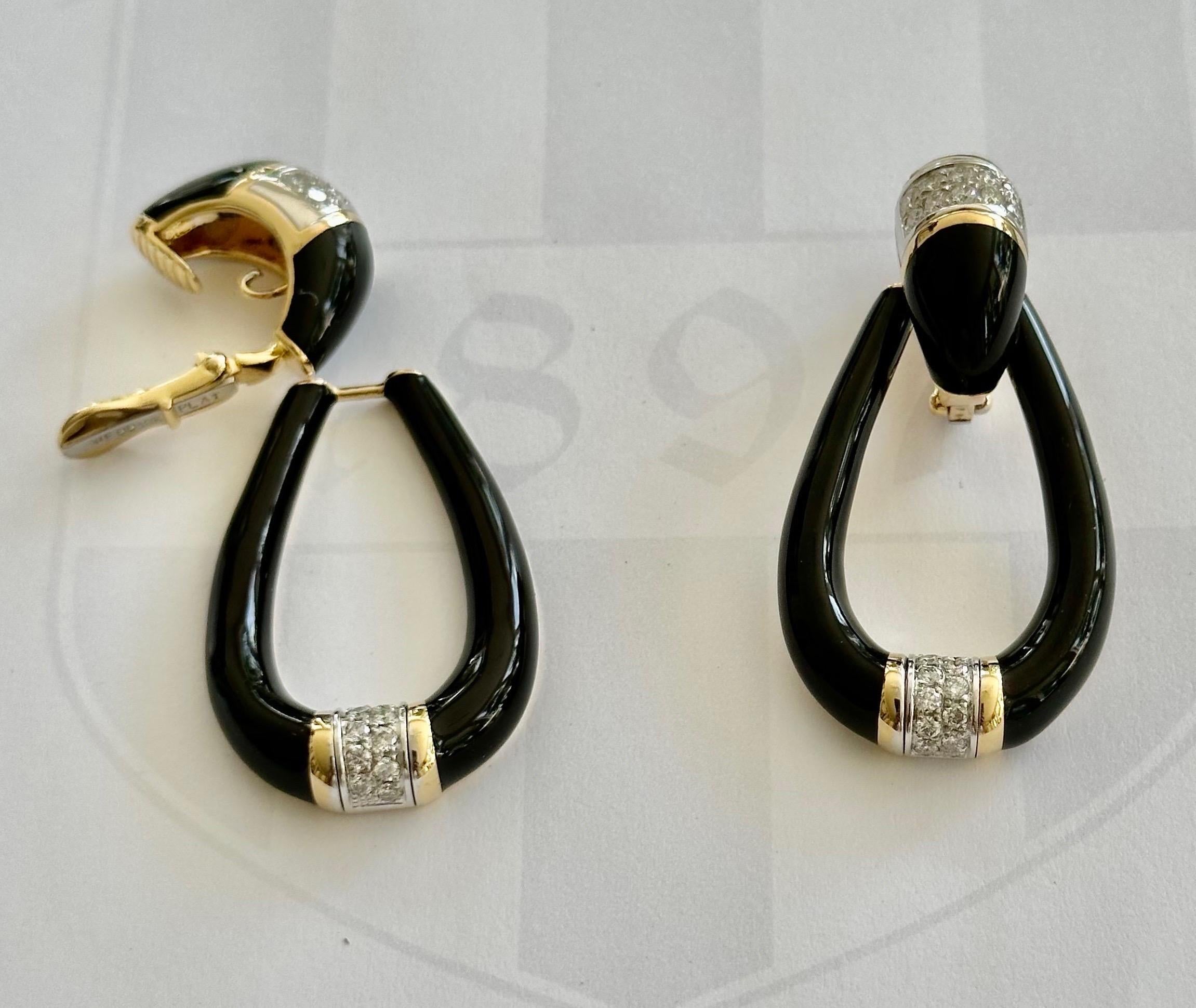 Boucles d'oreilles détachables en émail noir et diamants David Webb  en vente 1