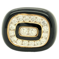 Tiffany and Co Black Enamel Diamond Ring 18K Yellow Gold