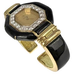 David Webb Montre-bracelet en émail noir et diamants