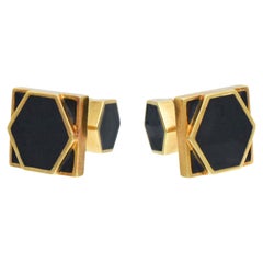 Gemelli geometrici David Webb in smalto nero, in oro 18 carati