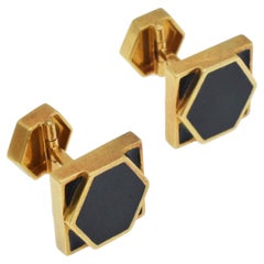 Gemelli geometrici David Webb in smalto nero, in oro 18 carati