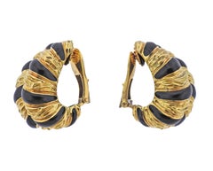 David Webb Black Enamel Gold Half Hoop Earrings