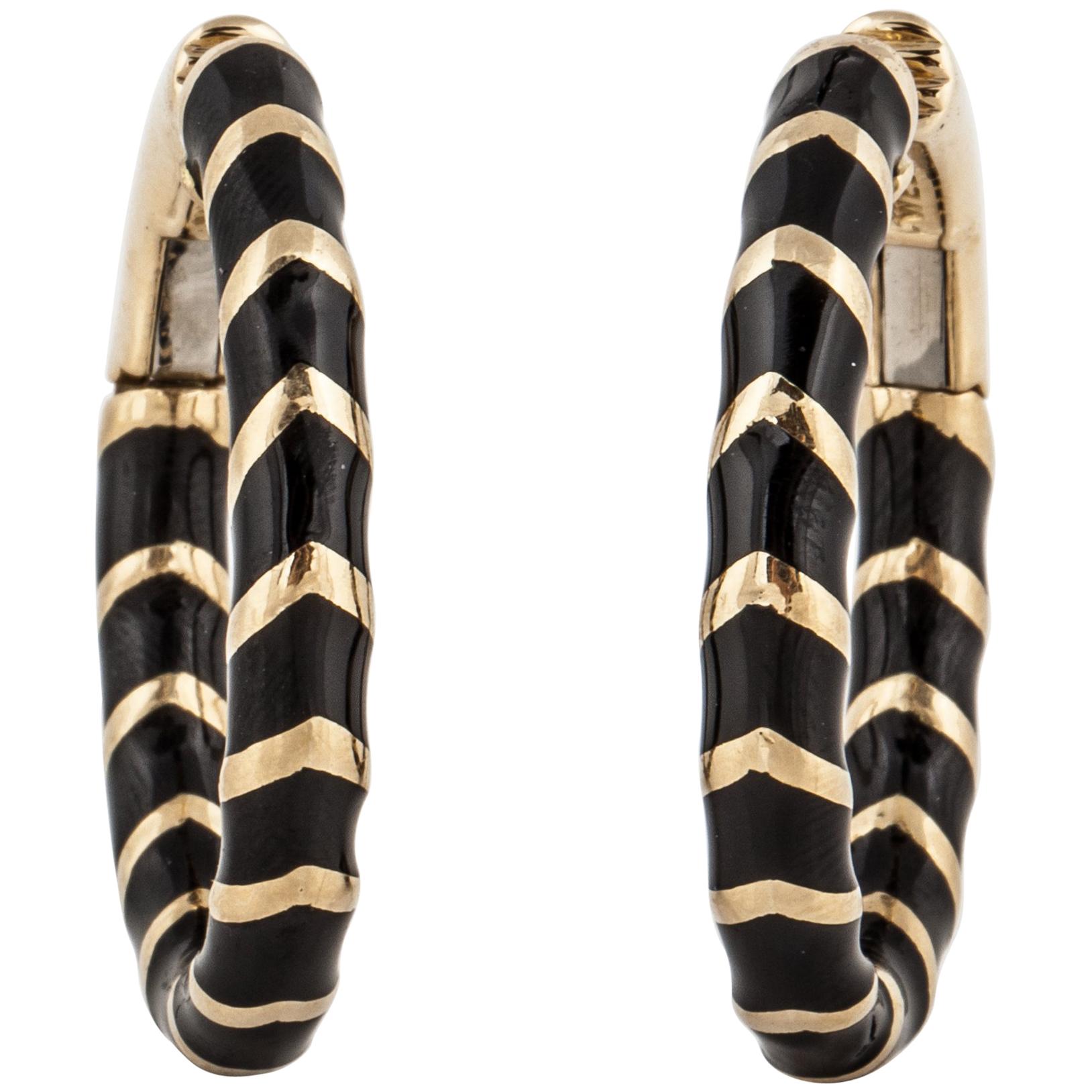 David Webb Black Enamel Hoop Earrings