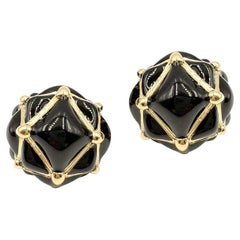 David Webb Black Enamel Pyramid Trellis Dome Earrings