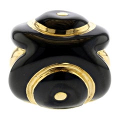 David Webb 18K Gold Black Enamel Ring