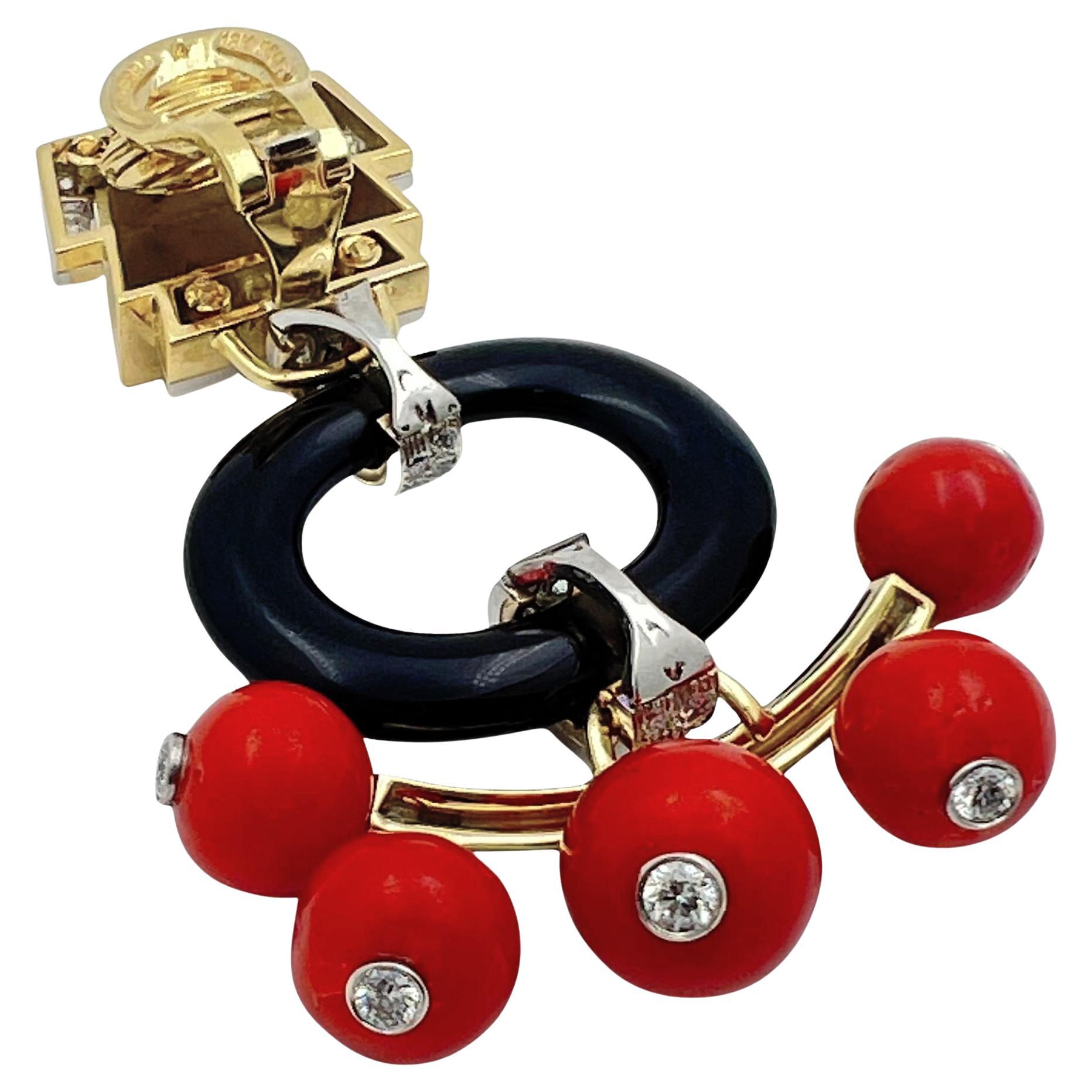 Women's David Webb Black Onyx Coral Diamond Pagoda Earrings For Sale