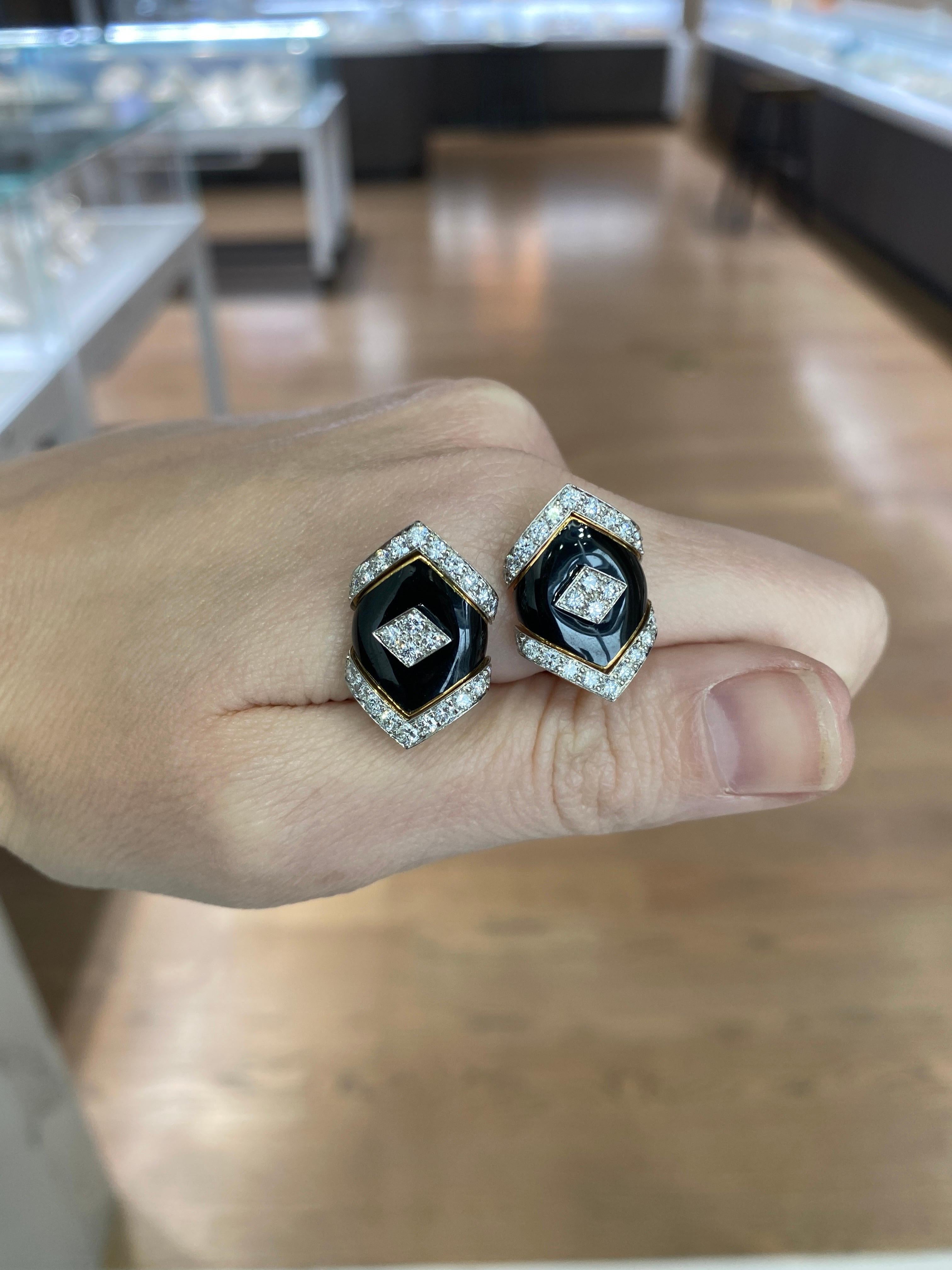 David Webb Black Onyx & Diamond Manhattan Minimalism Earrings  For Sale 4