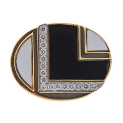 David Webb Black White Enamel Diamond Gold Platinum Ring