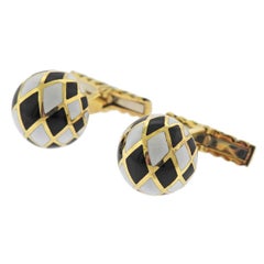 Vintage David Webb Black White Enamel Gold Cufflinks