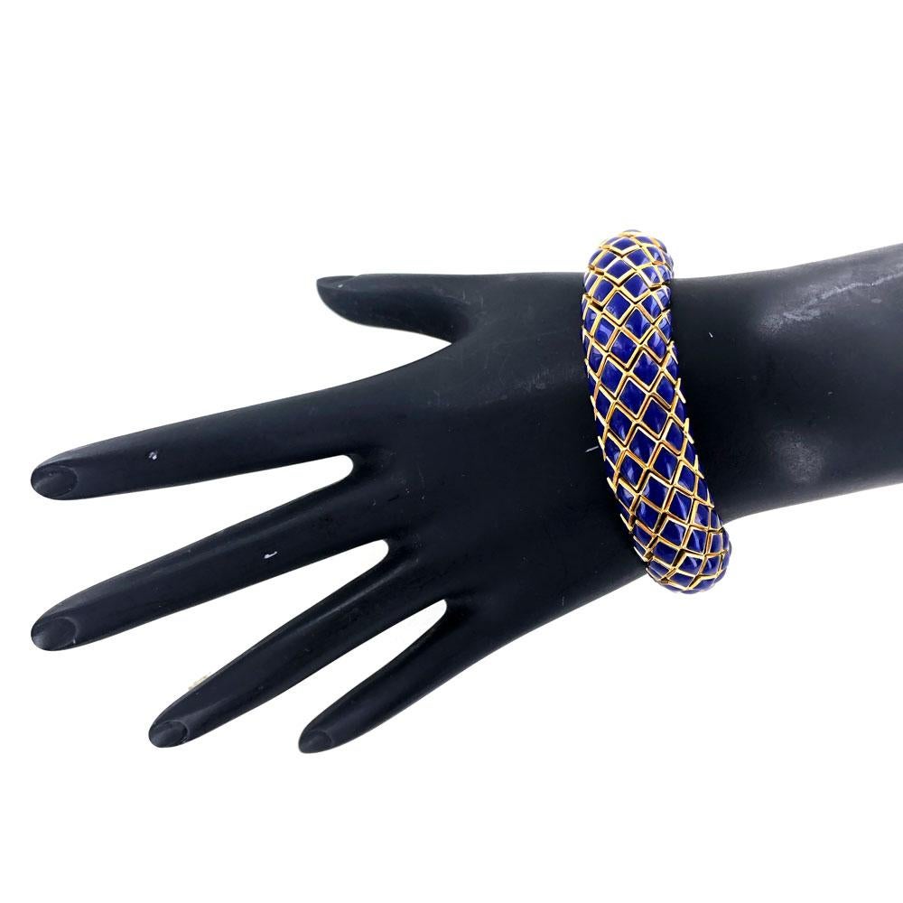 David Webb Blue Enamel 18 Karat Yellow Gold Flexible Bracelet 1