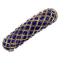 David Webb Blue Enamel 18 Karat Yellow Gold Flexible Bracelet