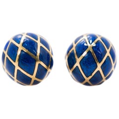 David Webb Blue Enamel Clip-On Earrings in 18 Karat Yellow Gold David Webb Blue Enamel Clip-On Earrings in 18 Karat Yellow Gold
