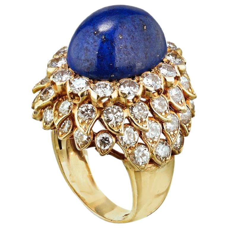 David Webb Blue Lapis and Diamond 18 Karat Gold Ring