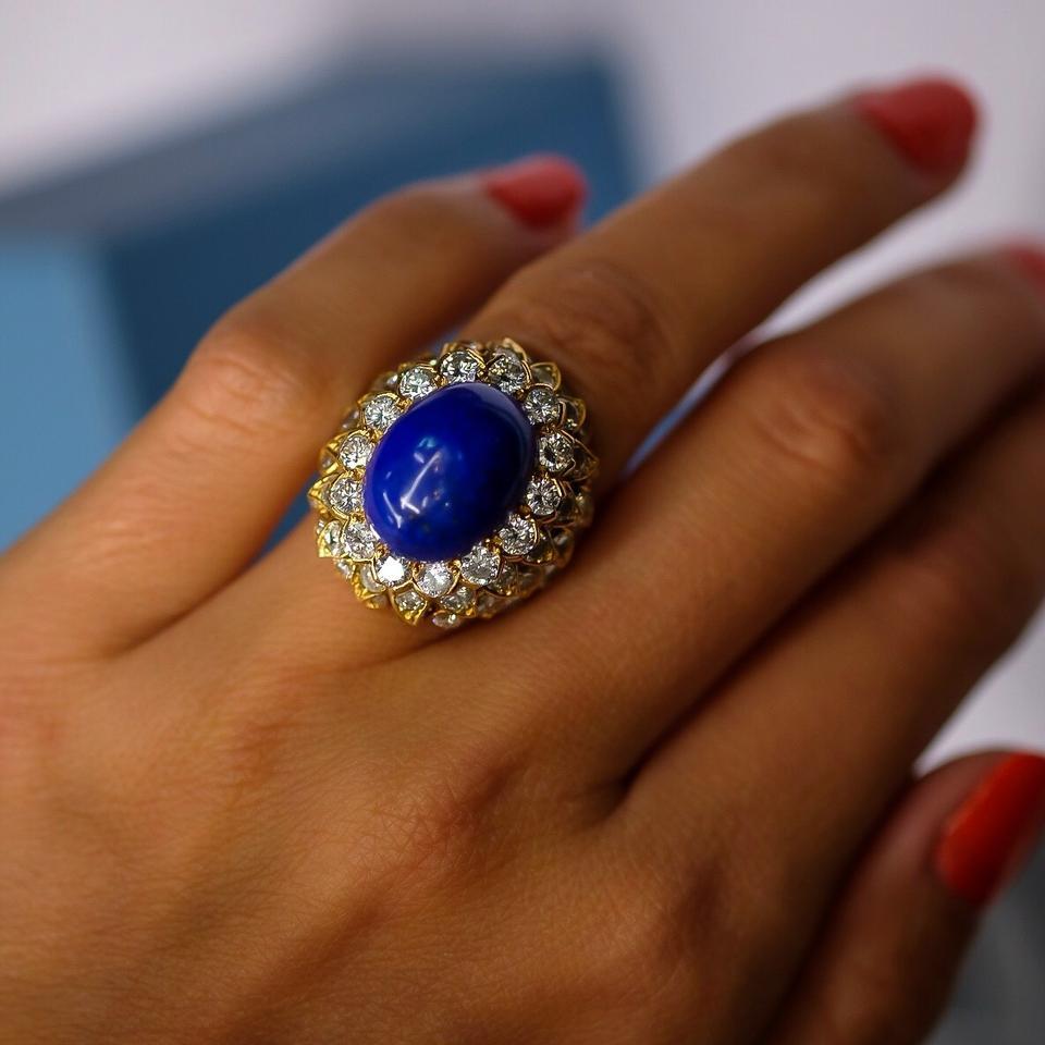 David Webb Lapis & Gold Diamond Ring.

