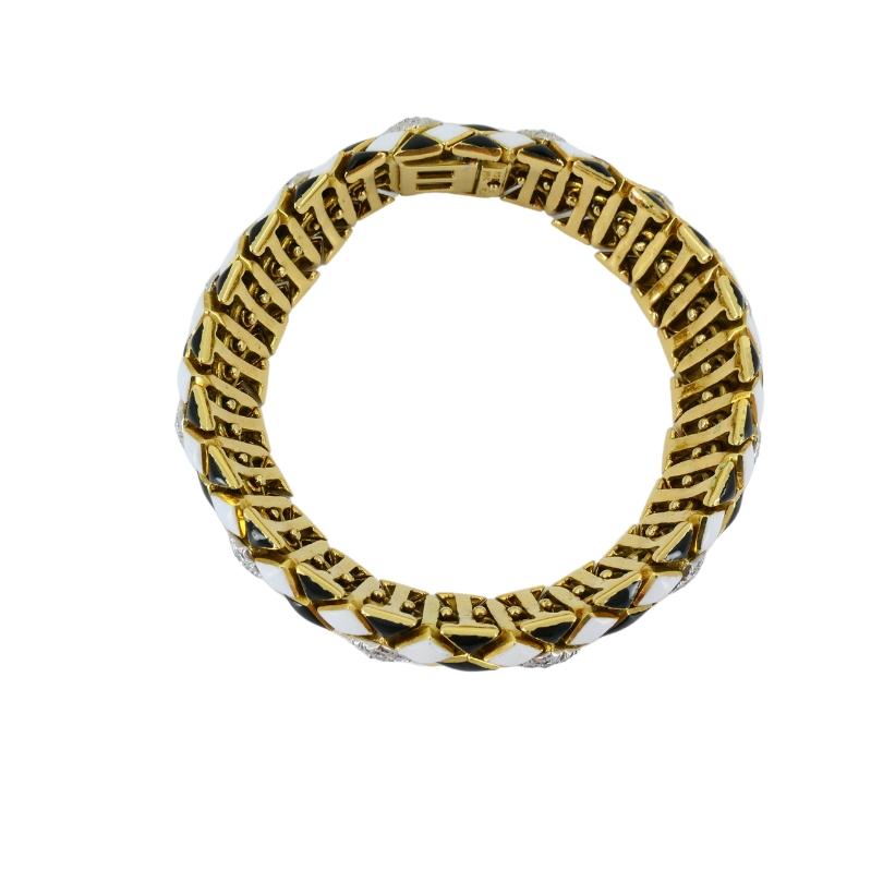 David Webb Pulsera Arlequín Oro 18k Platino Esmalte Diamante Corte brillante en venta