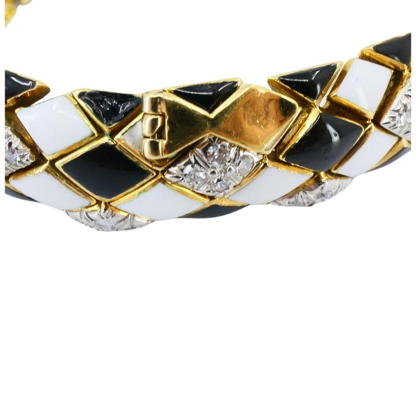 De las mujeres David Webb Pulsera Arlequín Oro 18k Platino Esmalte Diamante en venta