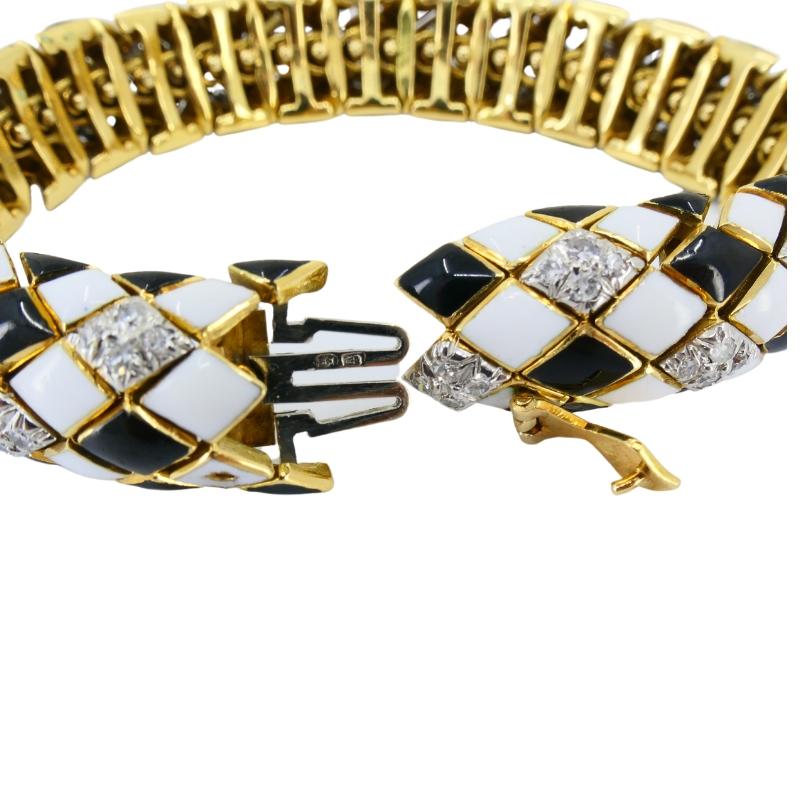 David Webb Pulsera Arlequín Oro 18k Platino Esmalte Diamante en venta 2
