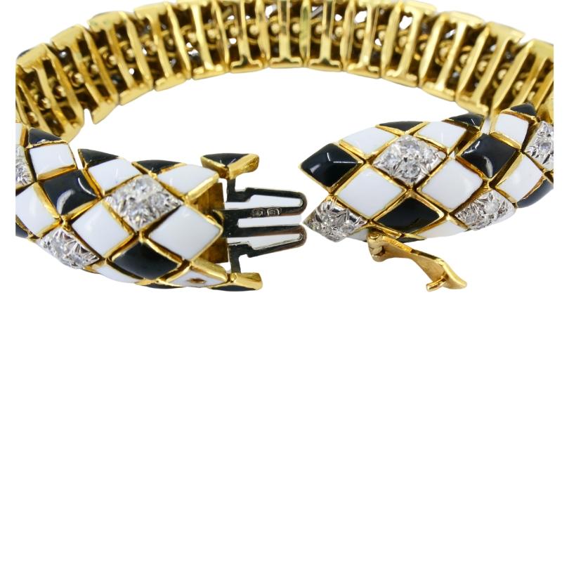 David Webb Pulsera Arlequín Oro 18k Platino Esmalte Diamante en venta 3
