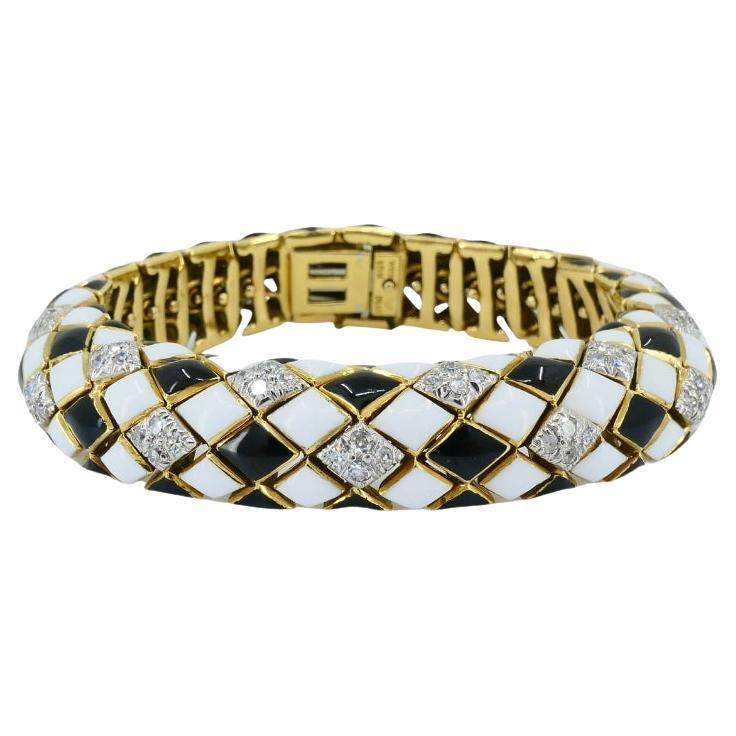 David Webb Bracelet Harlequin Design 18k Gold Platinum Enamel Diamond
