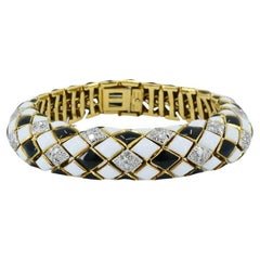 David Webb Bracelet Harlequin Design 18k Gold Platinum Enamel Diamond