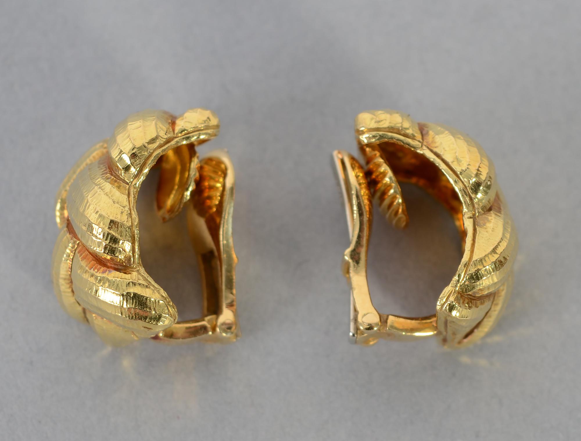 Modern David Webb Braided Gold Earrings
