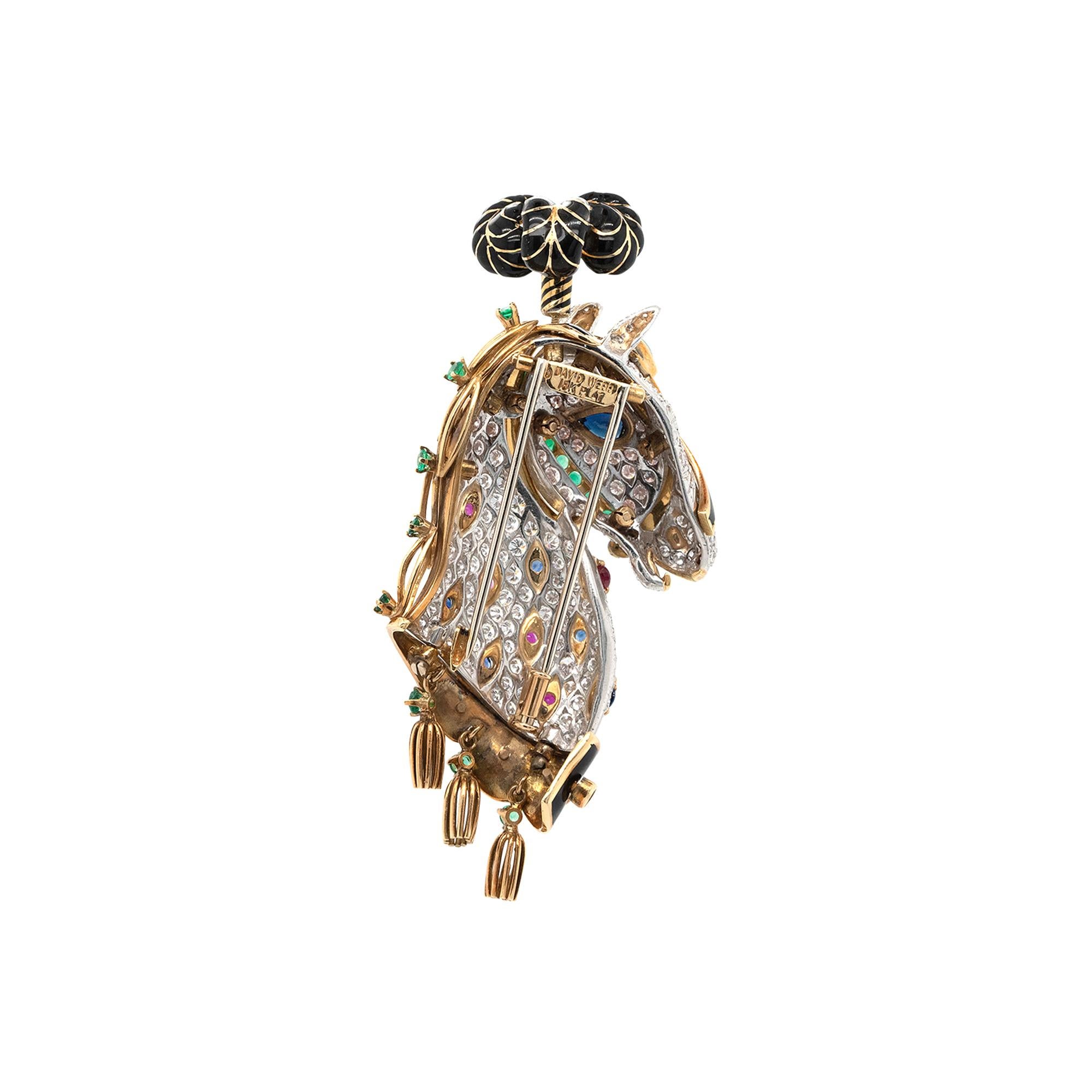 Round Cut  David Webb Brooch Carousel Horse Head  For Sale