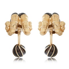 David Webb Brown and Green Enamel Ram's Head Cufflinks in 18k Yellow Gold