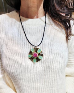 David Webb Burma Ruby Colombian Emerald Pendant Necklace