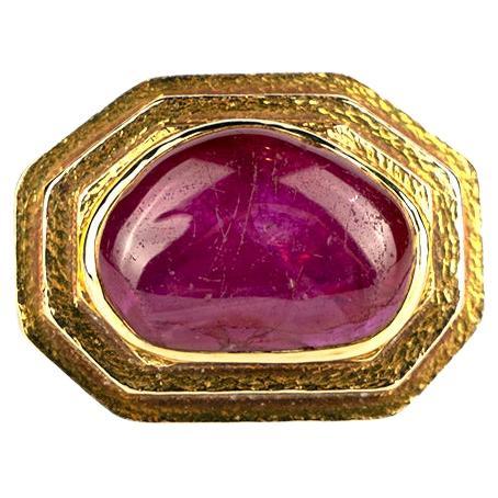 David Webb Burma Ruby Heart Ring in 18k Hammered Gold  For Sale