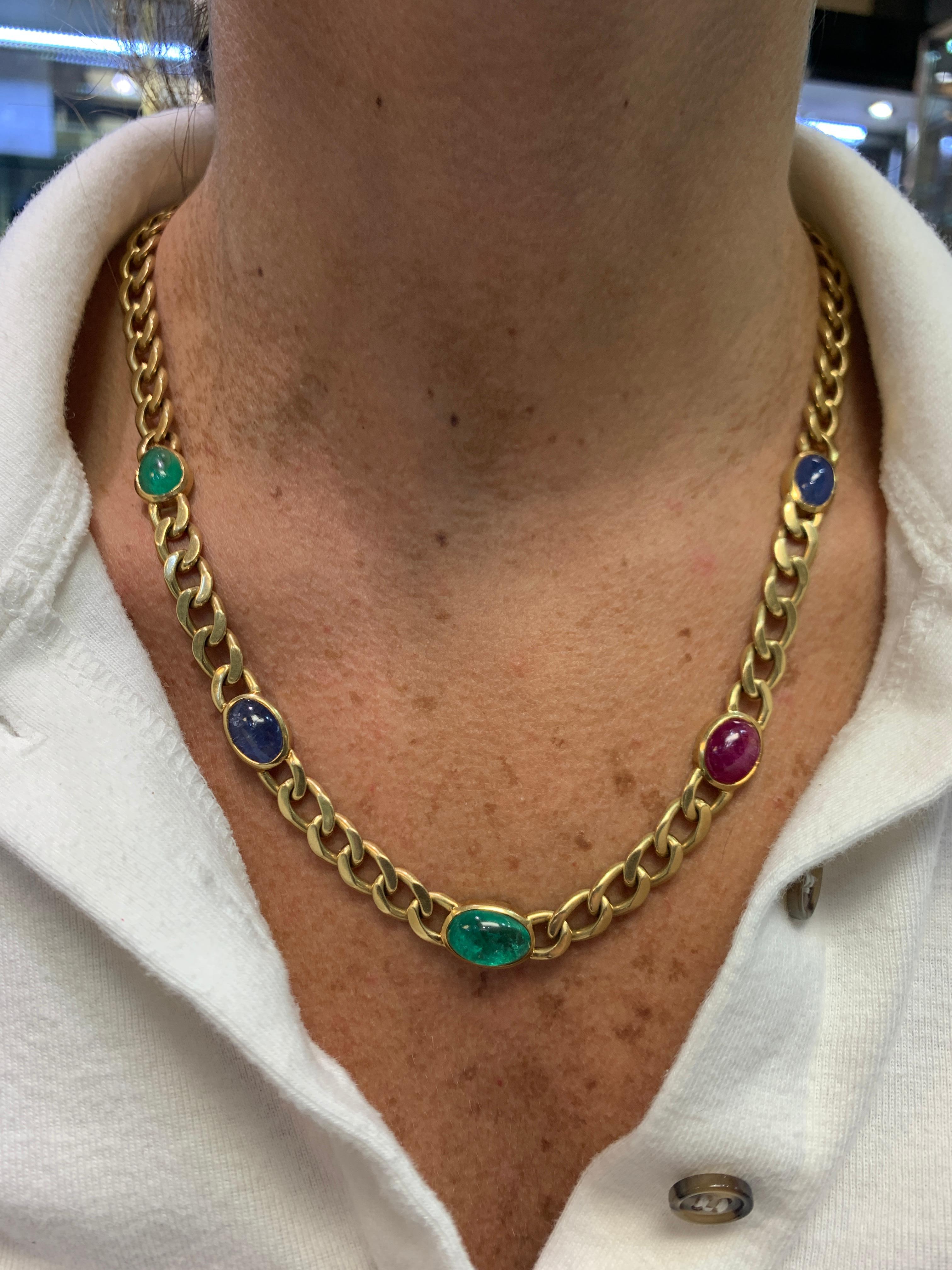 David Webb Cabochon Multi Gem Link Necklace In Excellent Condition In New York, NY