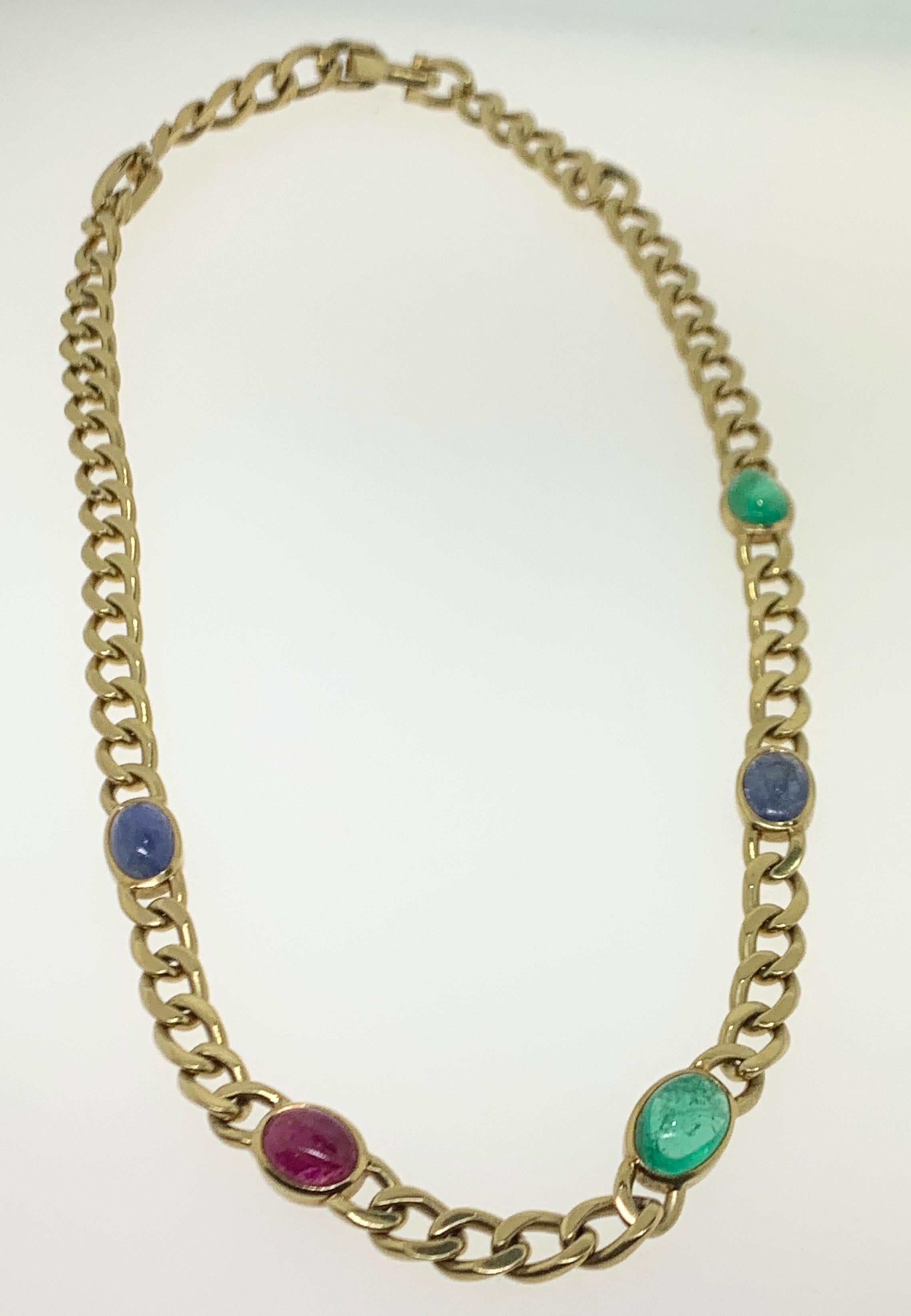 David Webb Cabochon Multi Gem Link Necklace 2