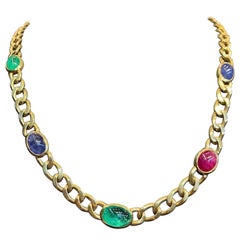 David Webb Cabochon Multi Gem Link Necklace