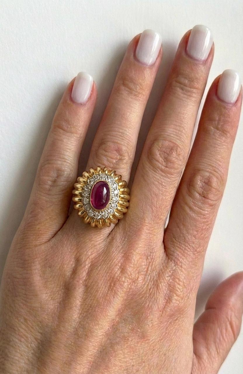 David Webb Cabochon Ruby And Diamond Ring In 18k … - image 3